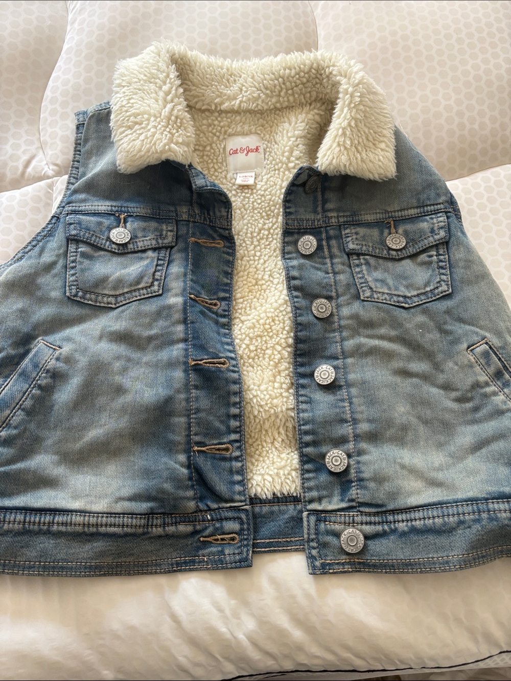 Cat & Jack Blue Denim Vest with Cream Sherpa Lining